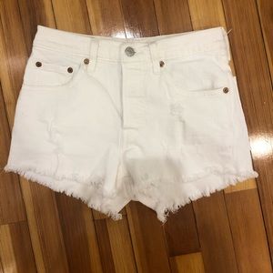 Levi’s 501 high rise white jean shorts